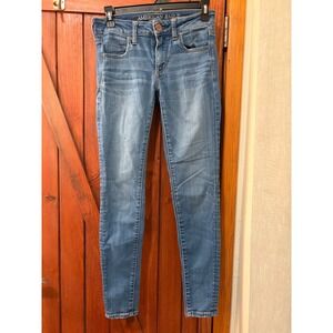 American Eagle Skinny Jeans Womens 2 Regular Medium Wash‎ Blue Denim Stretch Y2K